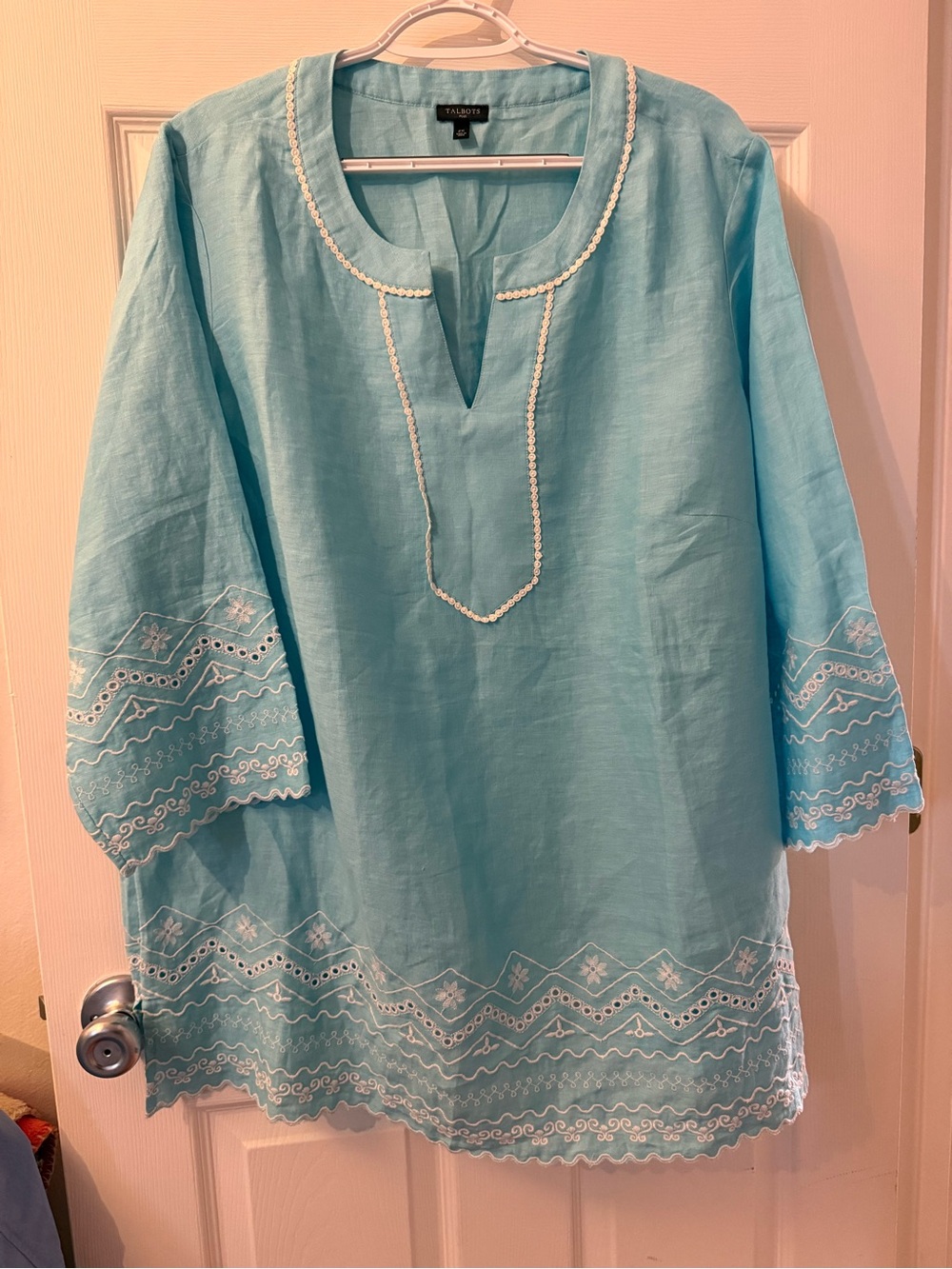 Talbots embroidered linen tunic shirt